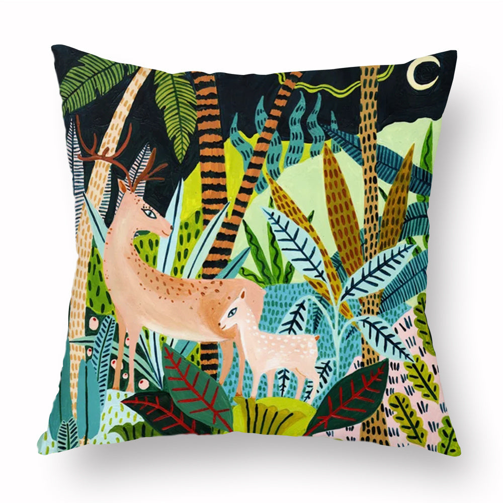 HKM-347283 Green Cartoon Whale Cushion Cover in Peach Skin, 45x45cm
