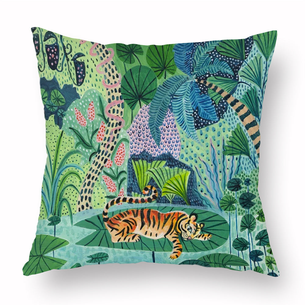 HKM-347283 Green Cartoon Whale Cushion Cover in Peach Skin, 45x45cm