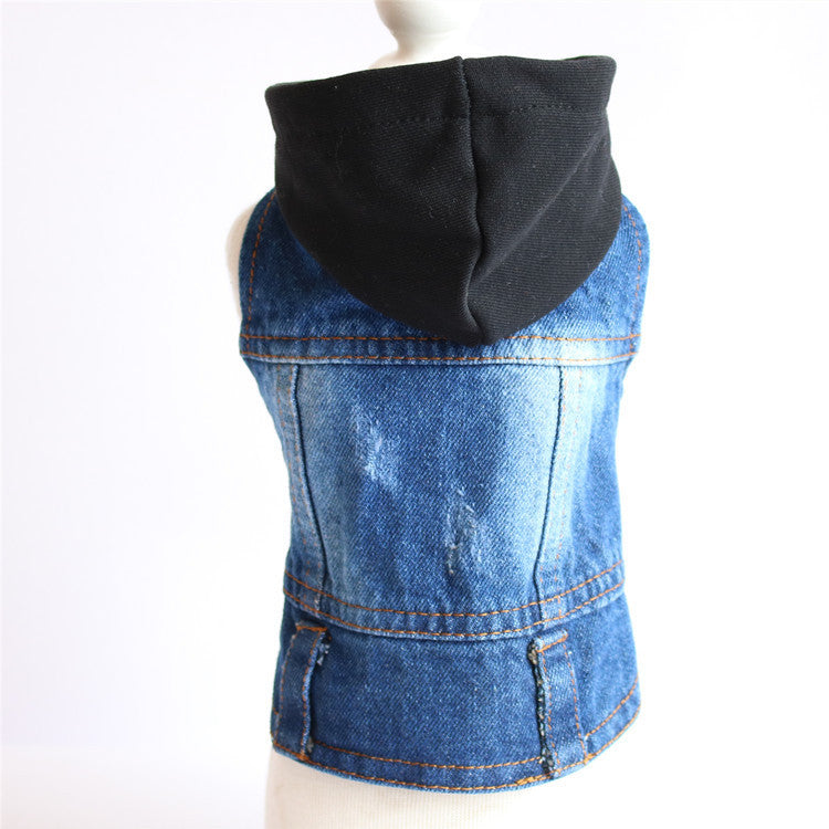 HKM-347411 Spring Denim Hooded Pet Clothes in Red, Black, and White - Casual Style for All Sizes