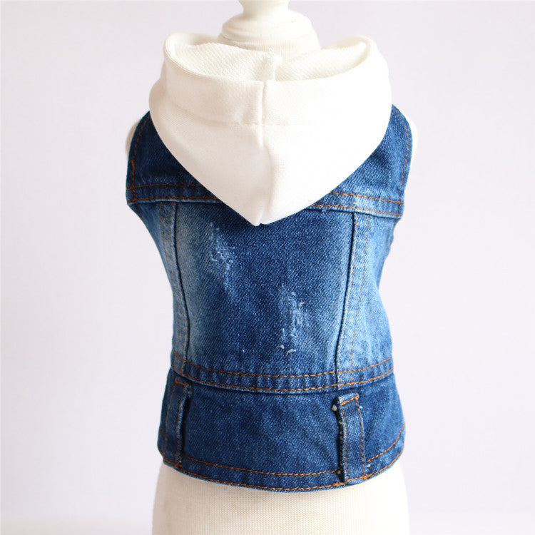HKM-347411 Spring Denim Hooded Pet Clothes in Red, Black, and White - Casual Style for All Sizes
