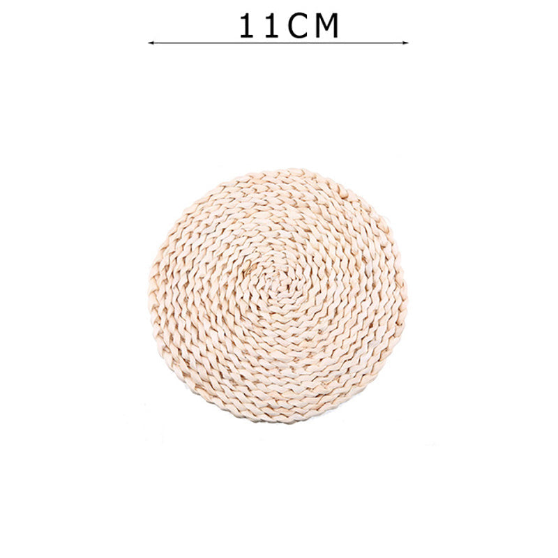 HKM-347731 Woven Corn Table Mats - Round Insulation for Dinner, Tea, and Cup - Available in 11cm, 20cm, 30cm, 40cm