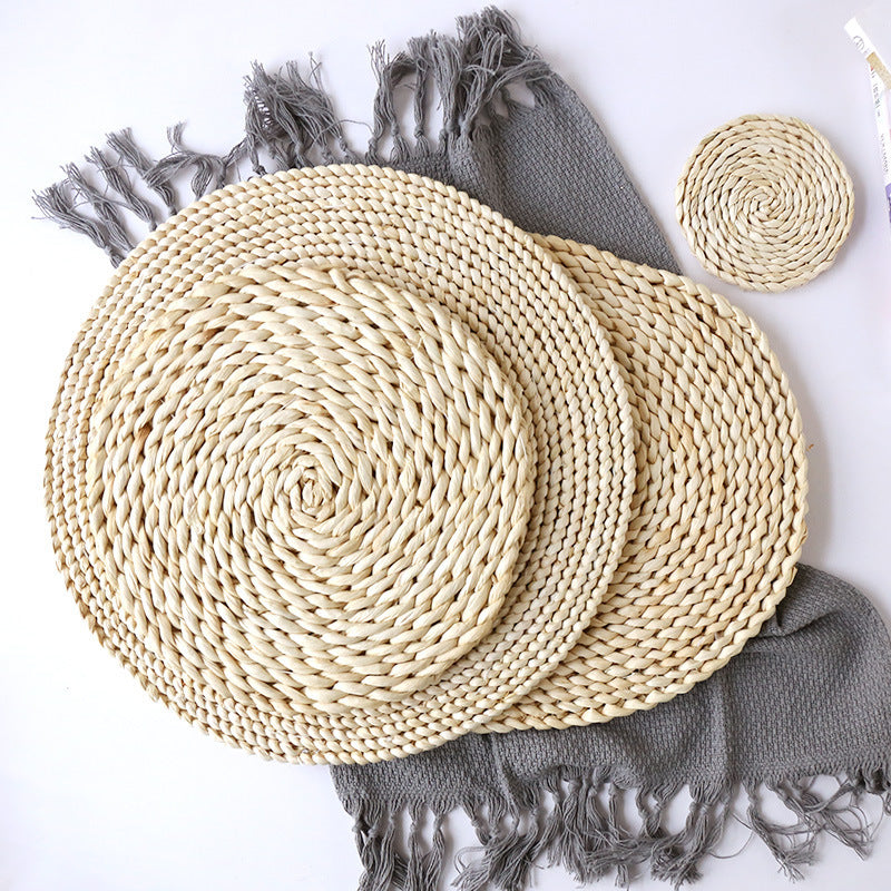 HKM-347731 Woven Corn Table Mats - Round Insulation for Dinner, Tea, and Cup - Available in 11cm, 20cm, 30cm, 40cm