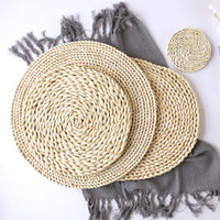 HKM-347731 Woven Corn Table Mats - Round Insulation for Dinner, Tea, and Cup - Available in 11cm, 20cm, 30cm, 40cm