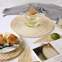 HKM-347731 Woven Corn Table Mats - Round Insulation for Dinner, Tea, and Cup - Available in 11cm, 20cm, 30cm, 40cm