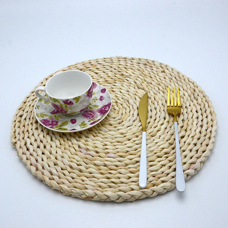 HKM-347731 Woven Corn Table Mats - Round Insulation for Dinner, Tea, and Cup - Available in 11cm, 20cm, 30cm, 40cm
