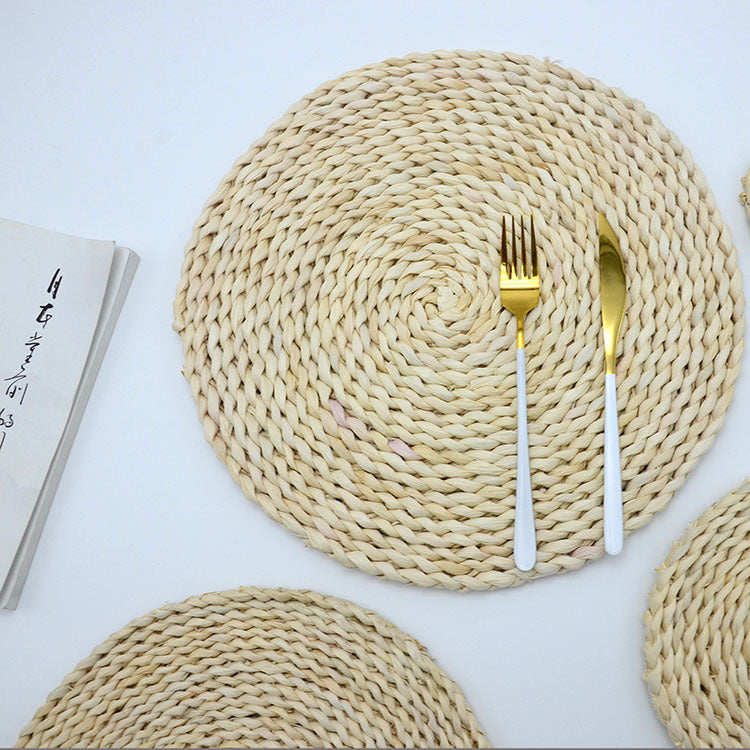 HKM-347731 Woven Corn Table Mats - Round Insulation for Dinner, Tea, and Cup - Available in 11cm, 20cm, 30cm, 40cm