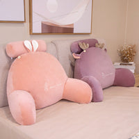 HKM-348051 Plush Large Back Sofa Cushion with Embroidery in Pink Rabbit, Elk, Grey Cat, Brown Monkey, and Blue Elephant Designs