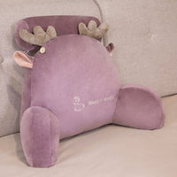 HKM-348051 Plush Large Back Sofa Cushion with Embroidery in Pink Rabbit, Elk, Grey Cat, Brown Monkey, and Blue Elephant Designs