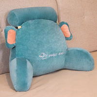 HKM-348051 Plush Large Back Sofa Cushion with Embroidery in Pink Rabbit, Elk, Grey Cat, Brown Monkey, and Blue Elephant Designs