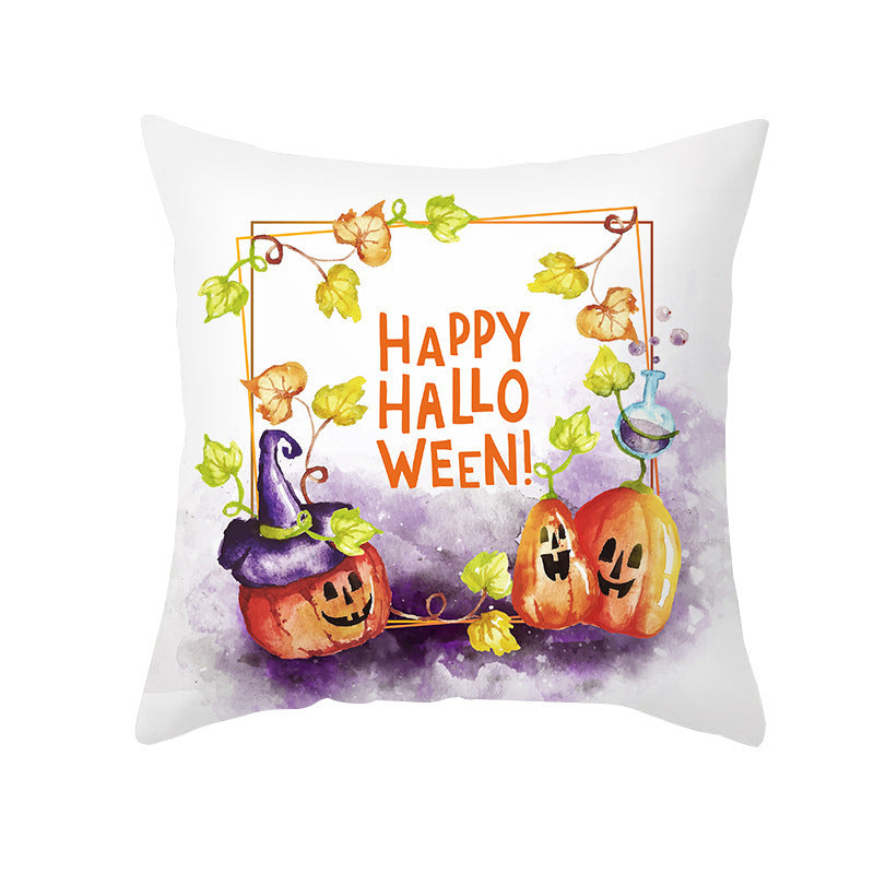 HKM-348115 Halloween Pumpkin Letter Fleece Cushion Cover 45x45cm Geometric Design with PP Cotton Fill