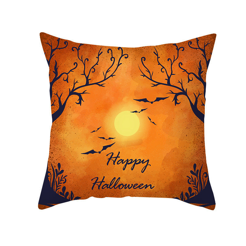HKM-348115 Halloween Pumpkin Letter Fleece Cushion Cover 45x45cm Geometric Design with PP Cotton Fill