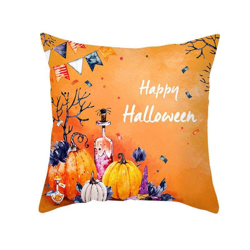 HKM-348115 Halloween Pumpkin Letter Fleece Cushion Cover 45x45cm Geometric Design with PP Cotton Fill