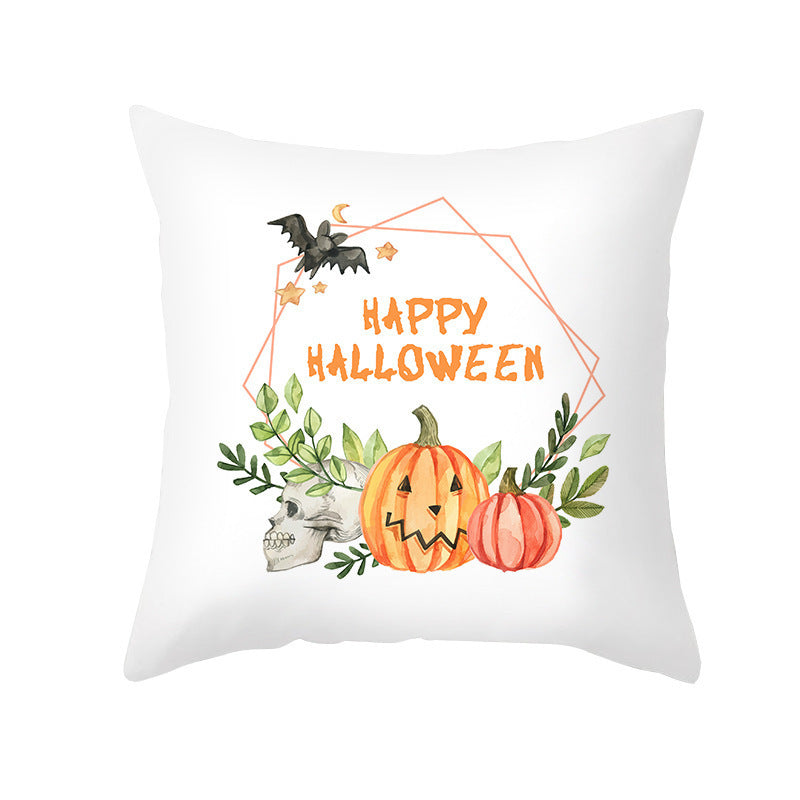 HKM-348115 Halloween Pumpkin Letter Fleece Cushion Cover 45x45cm Geometric Design with PP Cotton Fill