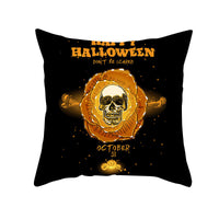HKM-348115 Halloween Pumpkin Letter Fleece Cushion Cover 45x45cm Geometric Design with PP Cotton Fill