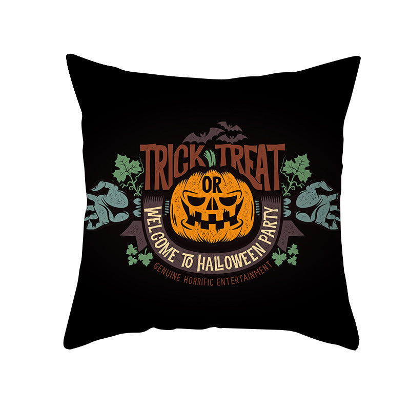 HKM-348115 Halloween Pumpkin Letter Fleece Cushion Cover 45x45cm Geometric Design with PP Cotton Fill