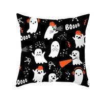 HKM-348115 Halloween Pumpkin Letter Fleece Cushion Cover 45x45cm Geometric Design with PP Cotton Fill