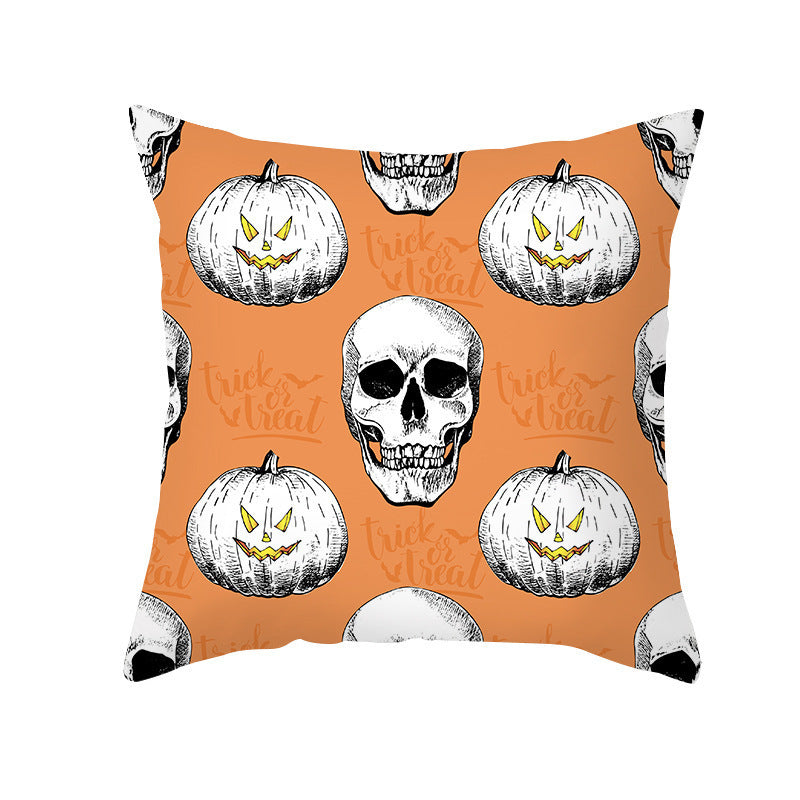 HKM-348115 Halloween Pumpkin Letter Fleece Cushion Cover 45x45cm Geometric Design with PP Cotton Fill