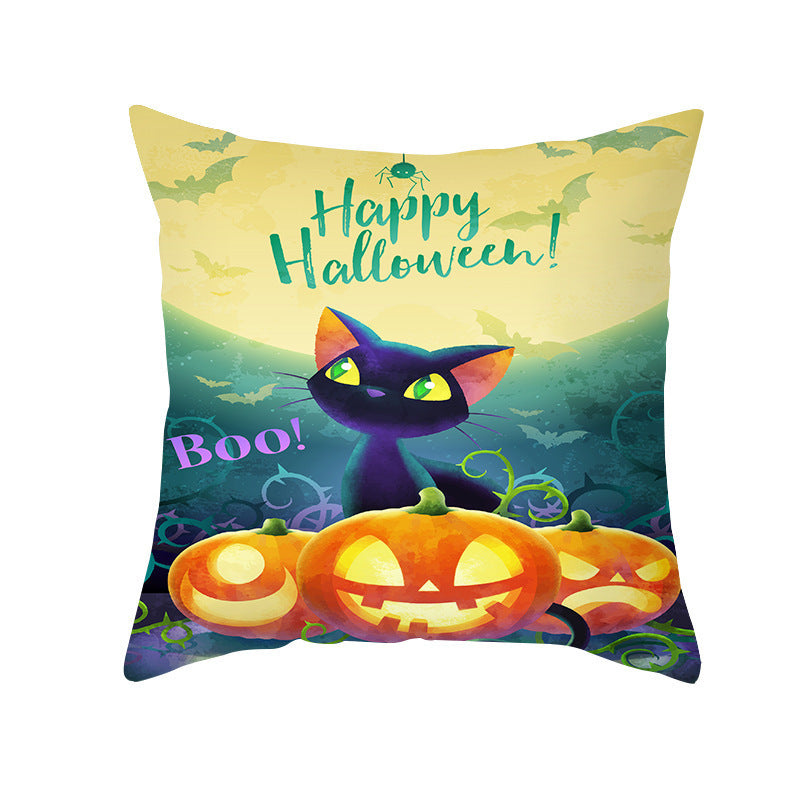 HKM-348115 Halloween Pumpkin Letter Fleece Cushion Cover 45x45cm Geometric Design with PP Cotton Fill
