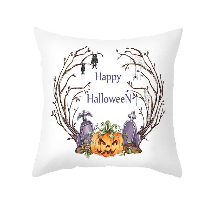 HKM-348115 Halloween Pumpkin Letter Fleece Cushion Cover 45x45cm Geometric Design with PP Cotton Fill