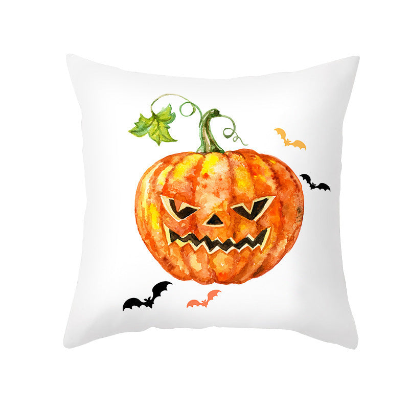 HKM-348115 Halloween Pumpkin Letter Fleece Cushion Cover 45x45cm Geometric Design with PP Cotton Fill