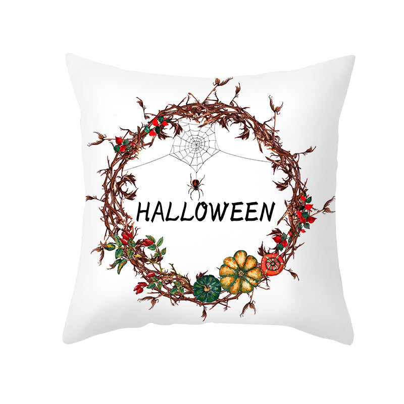 HKM-348115 Halloween Pumpkin Letter Fleece Cushion Cover 45x45cm Geometric Design with PP Cotton Fill