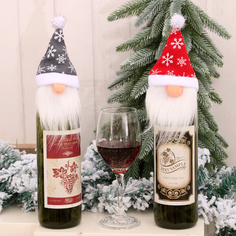 HKM-348179 Christmas Themed Red Wine Bottle Cover - Festive Decoration for Home and Holiday Gifts (22cm x 9cm)