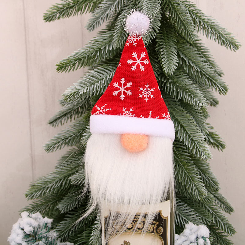 HKM-348179 Christmas Themed Red Wine Bottle Cover - Festive Decoration for Home and Holiday Gifts (22cm x 9cm)
