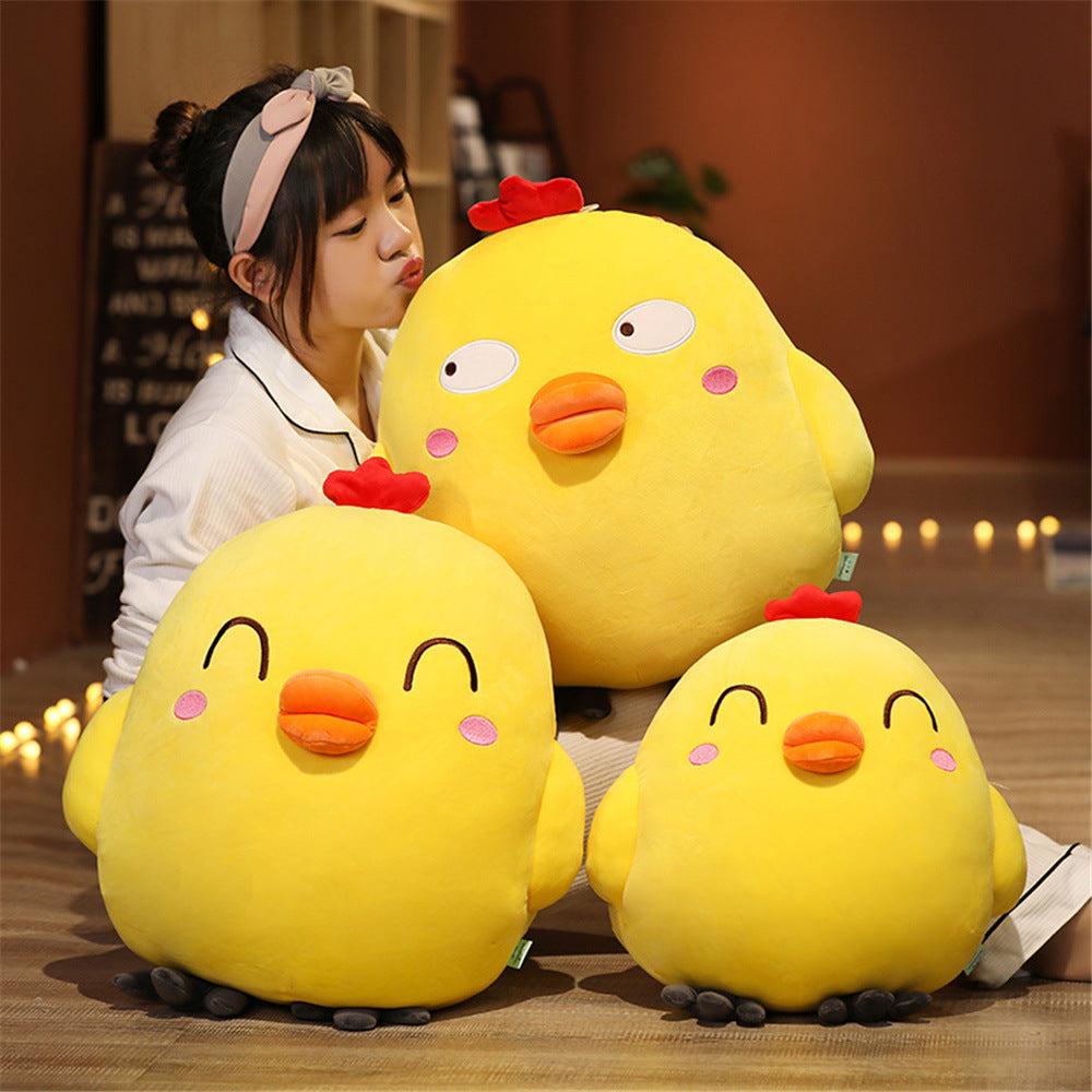 HKM-348179 Squinting Yellow Chicken Plush Doll - Cartoon Cushion/Pillow, Available in Three Sizes