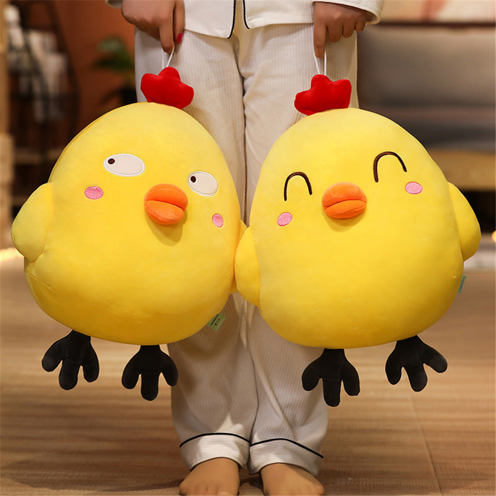 HKM-348179 Squinting Yellow Chicken Plush Doll - Cartoon Cushion/Pillow, Available in Three Sizes