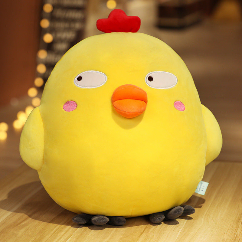 HKM-348179 Squinting Yellow Chicken Plush Doll - Cartoon Cushion/Pillow, Available in Three Sizes