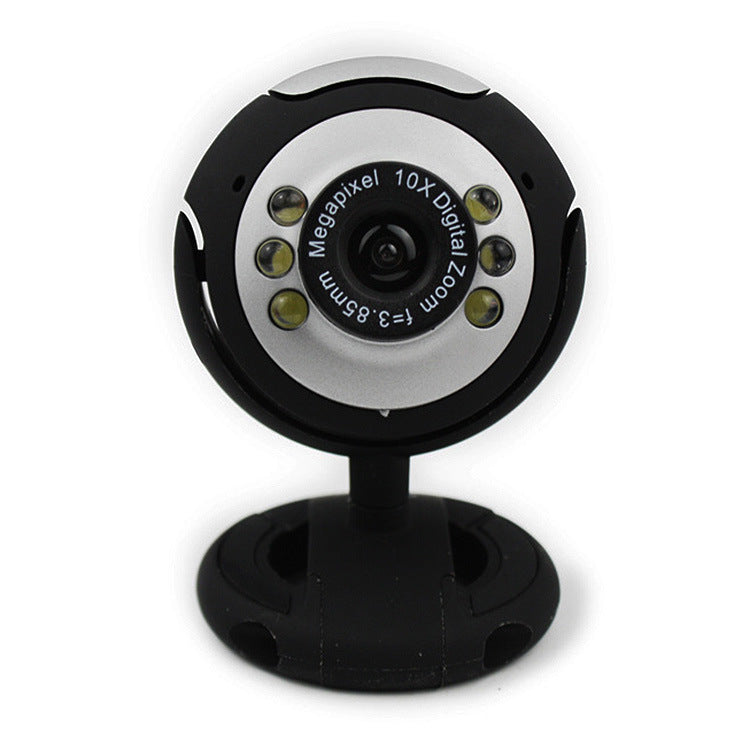 HKM-348243 Webcam with Night Vision and Built-In Microphone, 6 LED Lights, USB Compatible, Adjustable Focus