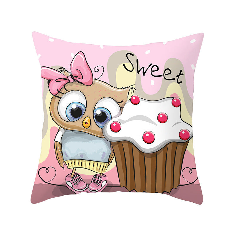 HKM-348435 Modern Owl Animal Pillowcase Cushion Cover in Peach Skin Fabric