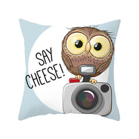 HKM-348435 Modern Owl Animal Pillowcase Cushion Cover in Peach Skin Fabric