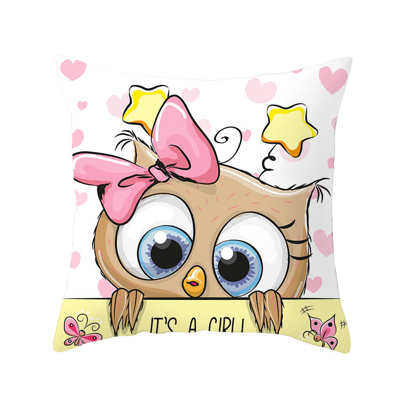 HKM-348435 Modern Owl Animal Pillowcase Cushion Cover in Peach Skin Fabric