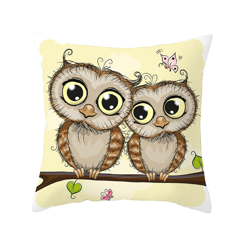 HKM-348435 Modern Owl Animal Pillowcase Cushion Cover in Peach Skin Fabric