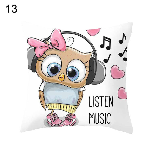 HKM-348435 Modern Owl Animal Pillowcase Cushion Cover in Peach Skin Fabric