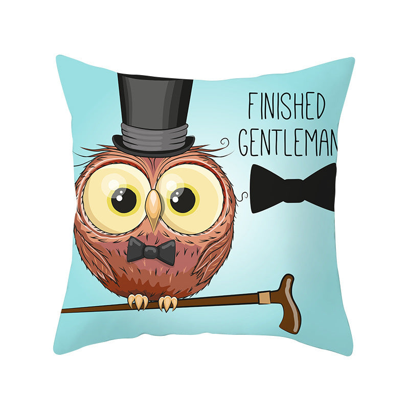 HKM-348435 Modern Owl Animal Pillowcase Cushion Cover in Peach Skin Fabric