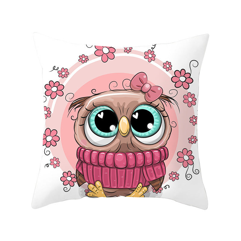 HKM-348435 Modern Owl Animal Pillowcase Cushion Cover in Peach Skin Fabric
