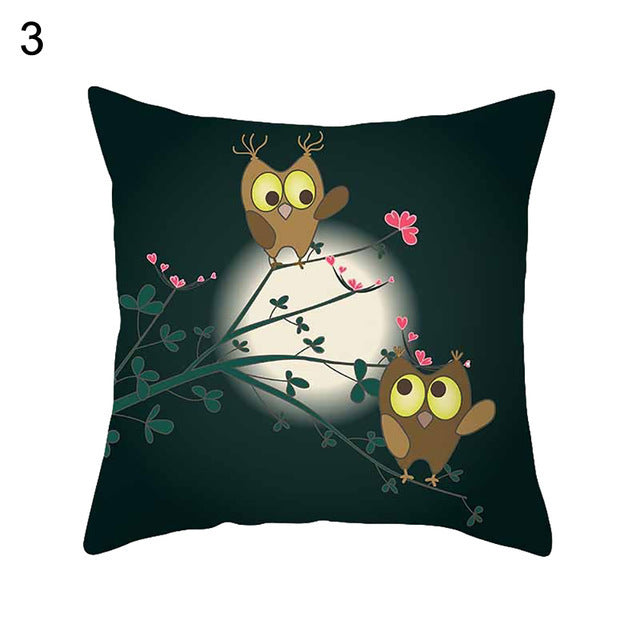 HKM-348435 Modern Owl Animal Pillowcase Cushion Cover in Peach Skin Fabric