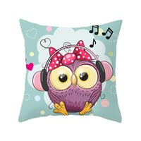 HKM-348435 Modern Owl Animal Pillowcase Cushion Cover in Peach Skin Fabric