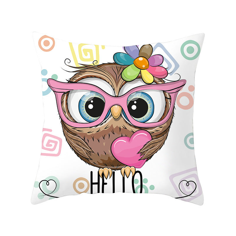 HKM-348435 Modern Owl Animal Pillowcase Cushion Cover in Peach Skin Fabric