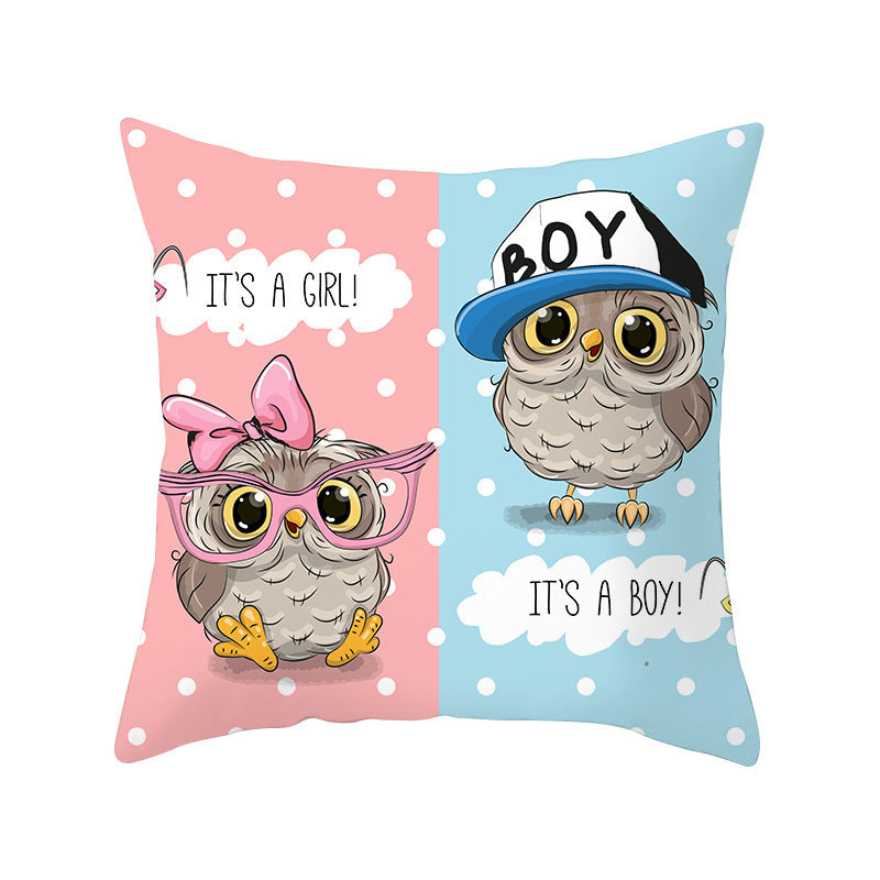 HKM-348435 Modern Owl Animal Pillowcase Cushion Cover in Peach Skin Fabric