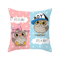 HKM-348435 Modern Owl Animal Pillowcase Cushion Cover in Peach Skin Fabric