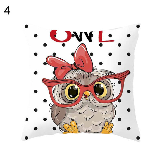 HKM-348435 Modern Owl Animal Pillowcase Cushion Cover in Peach Skin Fabric