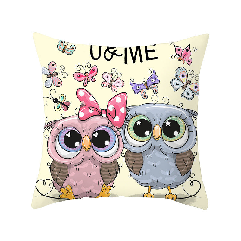 HKM-348435 Modern Owl Animal Pillowcase Cushion Cover in Peach Skin Fabric