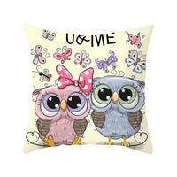 HKM-348435 Modern Owl Animal Pillowcase Cushion Cover in Peach Skin Fabric