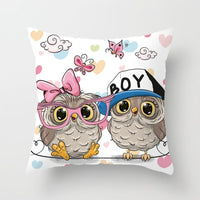 HKM-348435 Modern Owl Animal Pillowcase Cushion Cover in Peach Skin Fabric