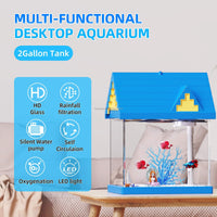 HKM-348563 2-Gallon Clear Acrylic Fish Tank with Filtration and Lighting for Shrimp, Jellyfish, and Goldfish