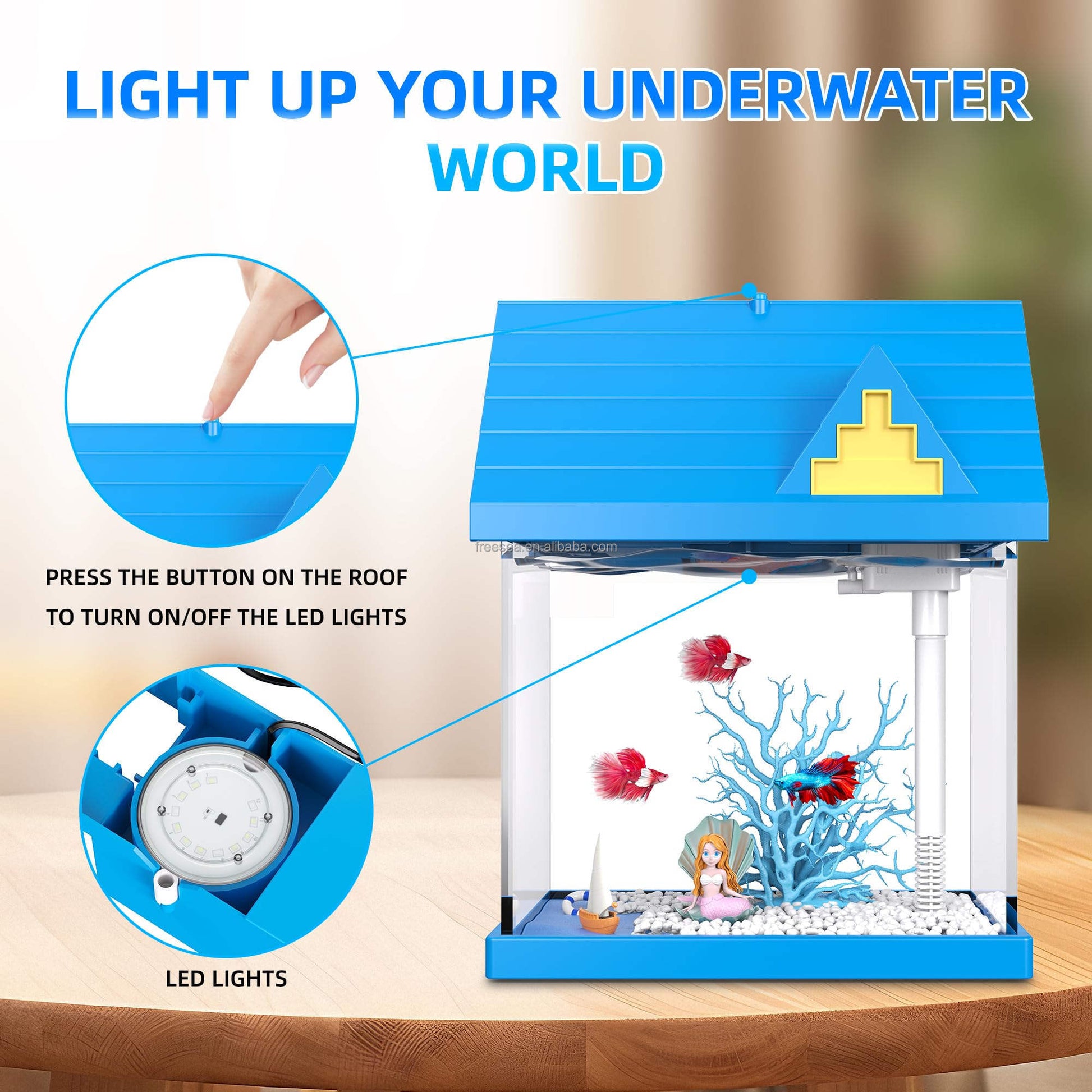 HKM-348563 2-Gallon Clear Acrylic Fish Tank with Filtration and Lighting for Shrimp, Jellyfish, and Goldfish
