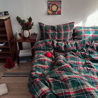 HKM-348691 Nordic Simple Plaid Cotton Four-Piece Bed Linen Set in Washed Cotton
